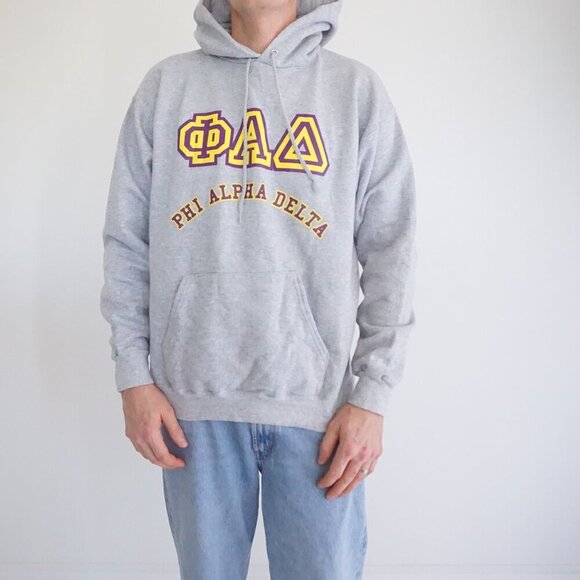 Vintage '90s Hanes Proprint Heavyweight Phi Alpha Delta Gray Hoodie Sweatshirt M - Picture 1 of 10